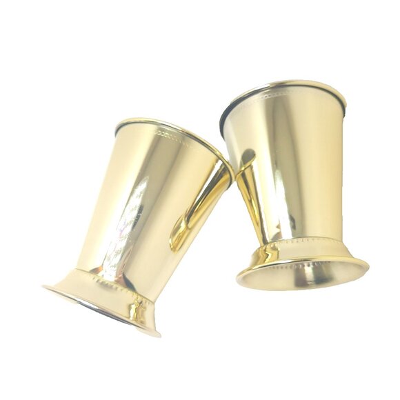 Two Mint Julep Cups Stainless Steel and Gold Tone Elegant Retro High Stability - Picture 2 of 10